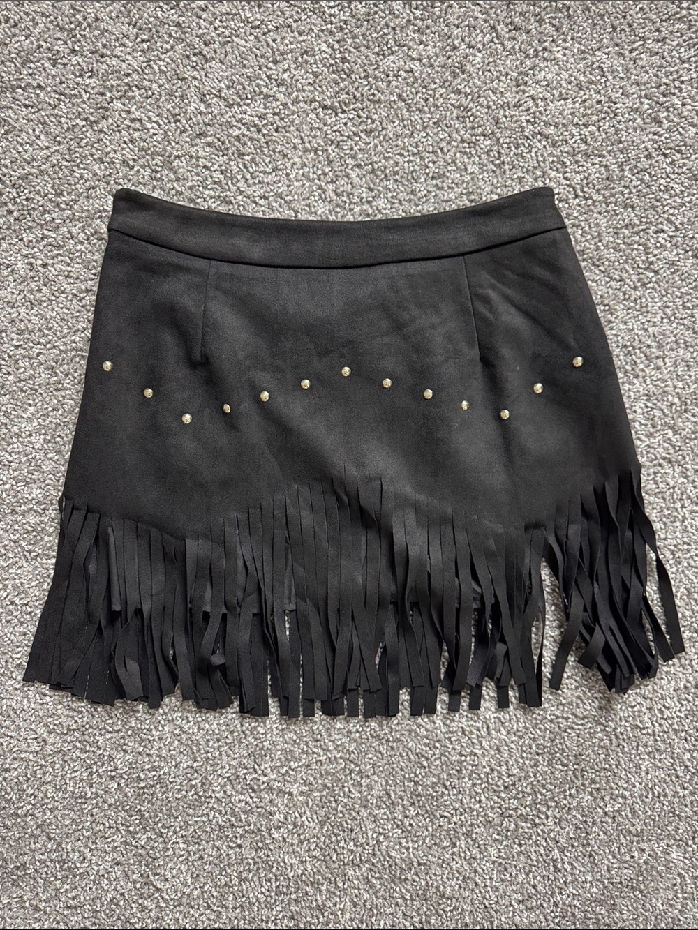 NEW Black Fringe Mini Skirt with Stud Detail